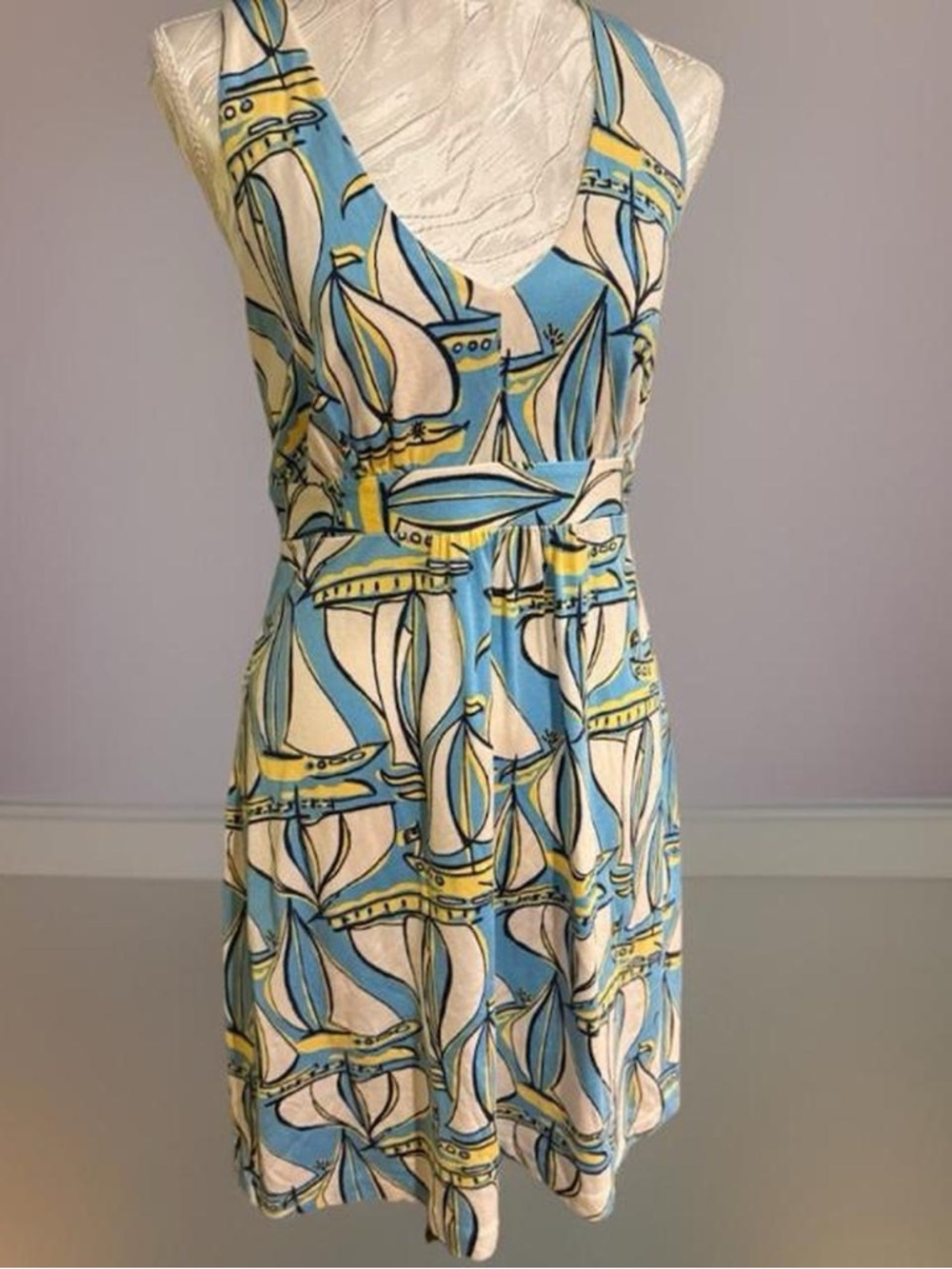 Lilly Pulitzer Silk Sleeveless Blue & White Sailboat Print Dress